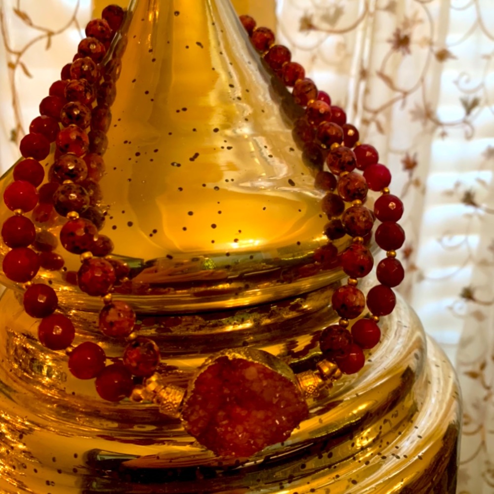Beautiful double strand gemstone necklace, vibrant fuschia color!
